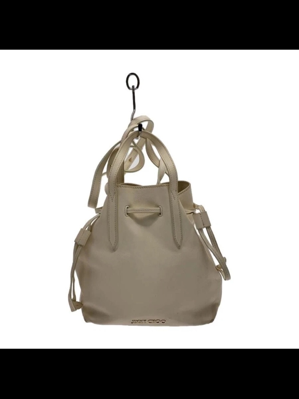 Jimmy Choo Taupe Leather Drawstring Bucket Tote